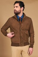 Bomber cuir daim taupe avec boutons poches appliquées