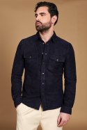 Camicia sfoderata camoscio blu con bottoni a pressione
