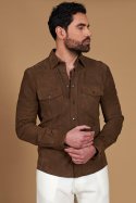Taupe ungefüttert wildlederhemd mit Knopfverschluss