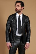 Schwarze Blazer aus Nappaleder mit zwei Knöpfe