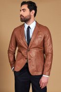Blazer in pelle naturale cuoio con due bottoni