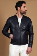 Blaue naturleder jacke biker lammleder glatter effekt 
