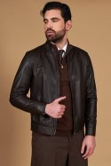 Giacca in pelle naturale marrone con cerniera