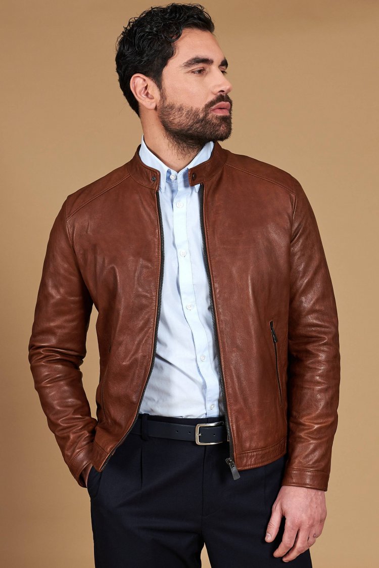 Tan leather biker jacket...