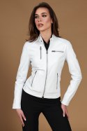 Giacca biker in pelle bianca nappa effetto liscio