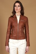 Giacca biker in pelle naturale cuoio effetto liscio
