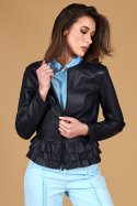 Giacca in pelle blu con balze nappa effetto liscio