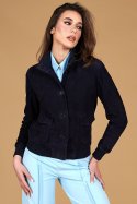 Bomber in pelle camoscio blu con bottoni