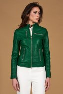 Giacca biker in pelle naturale verde effetto liscio
