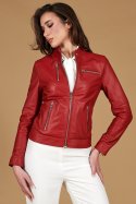 Giacca biker in pelle rossa nappa effetto liscio