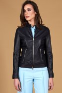 Giacca biker in pelle naturale blu avion effetto liscio