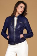 Giacca biker in pelle naturale bluette effetto liscio