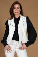 Chiodo smanicato biker in pelle bianca nappa effetto liscio