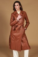 Cappotto in pelle naturale cuoio doppio petto spacchi laterali