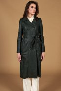 Cappotto in pelle naturale verde doppio petto spacchi laterali