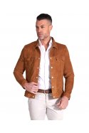 Giacca sfoderata pelle camoscio cuoio con colletto camicia
