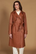 Cappotto in pelle cuoio nappa effetto liscio con cintura