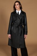 Cappotto in pelle nera nappa effetto liscio con cintura