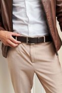 Cintura uomo in pelle di vitello marrone con fibbia argento