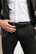 Schwarze Männer Gürtel aus Kalbsleder mit silberfarbener Schließe 