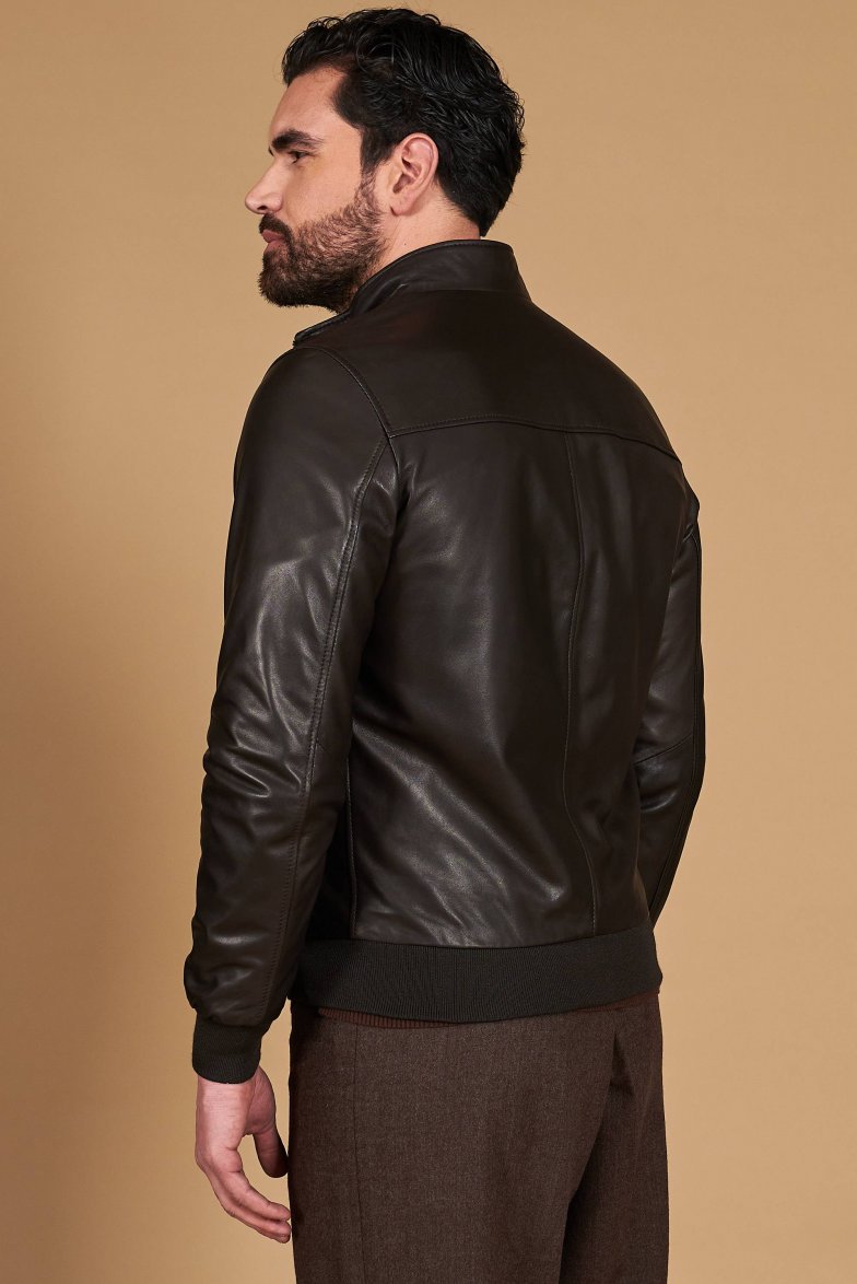 Dark brown nappa lamb leather bomber...