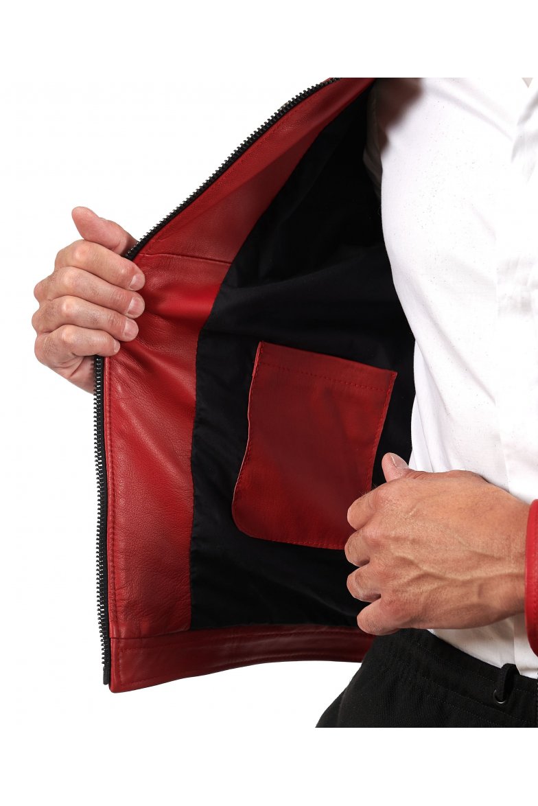 Red nappa leather biker jacket four...