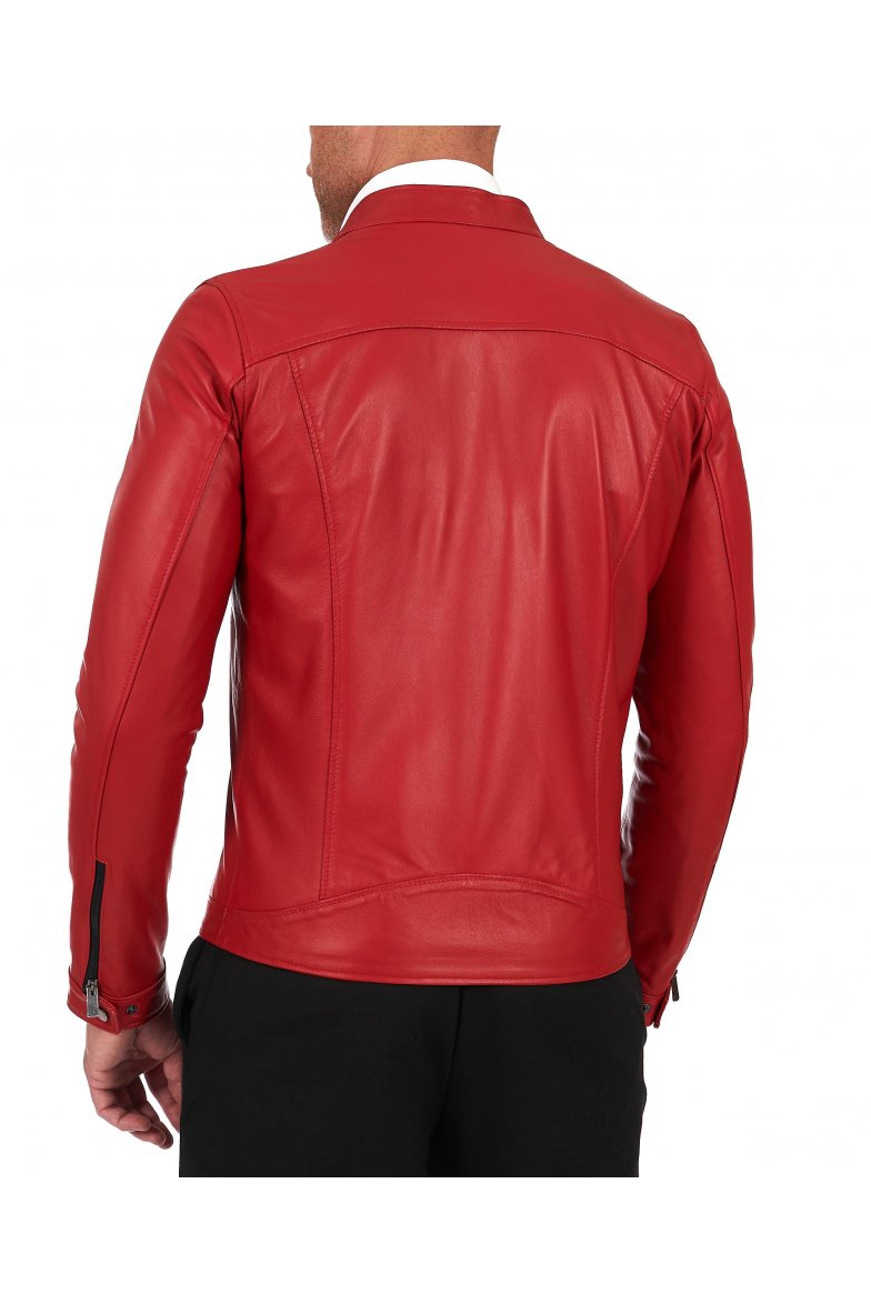 Red nappa leather biker jacket four...