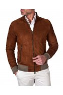 Blouson bomber cuir cognac homme bomber daim col mao