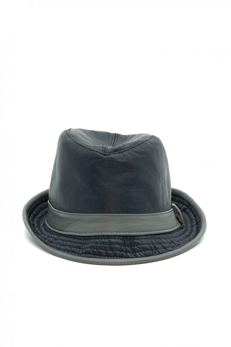 Men's leather hat cap narrow visor jazz borsalino blue