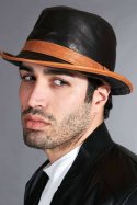 Cappello da uomo in pelle nera cuoio stile borsalino