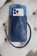 Tracollina porta cellulare in pelle blu morbida