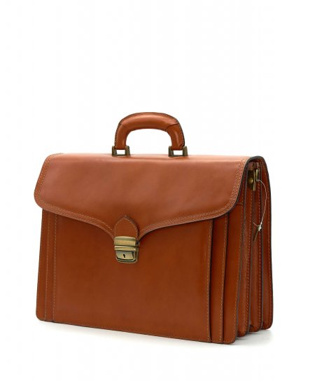 Tan classic work leather briefcase push closure