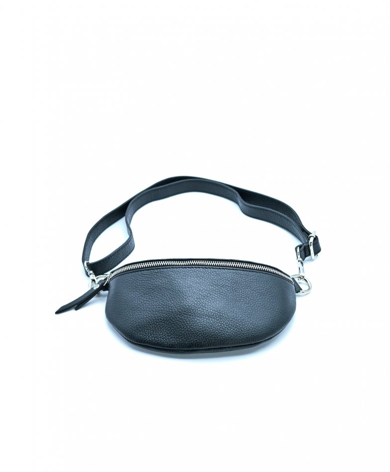 Black small leather fanny pack wrinkled aspect 