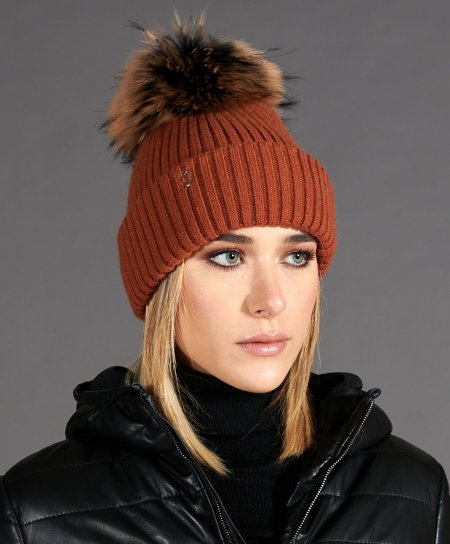 Brown beanie hat with black...