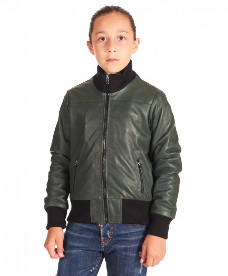 Green baby bomber unisex natural leather jacket