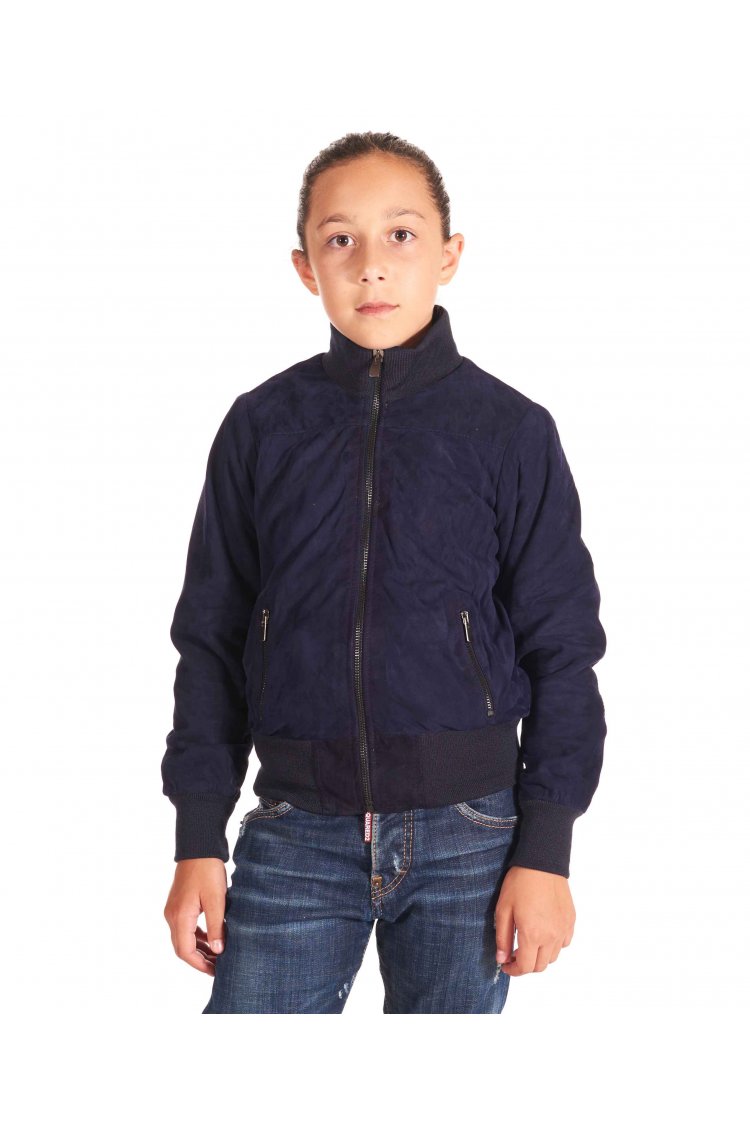 Blue baby bomber unisex suede leather jacket