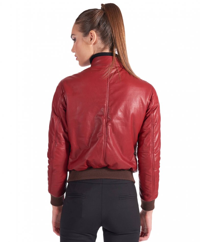 G154 - Red natural lamb leather bomber jacket korean collar
