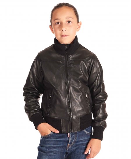 Black baby leather bomber jacket