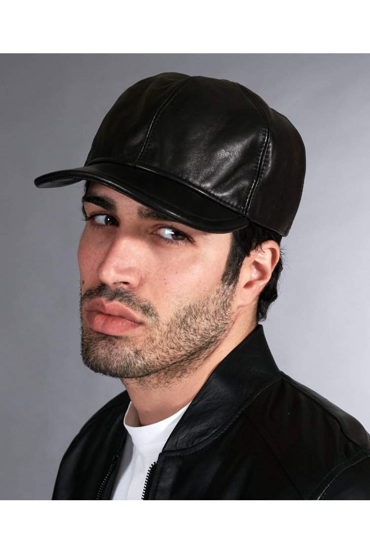 Black unisex leather baseball Cap Hat adjustable strap