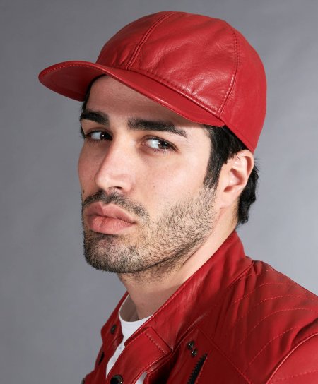 Red unisex leather baseball Cap Hat adjustable velcro strap
