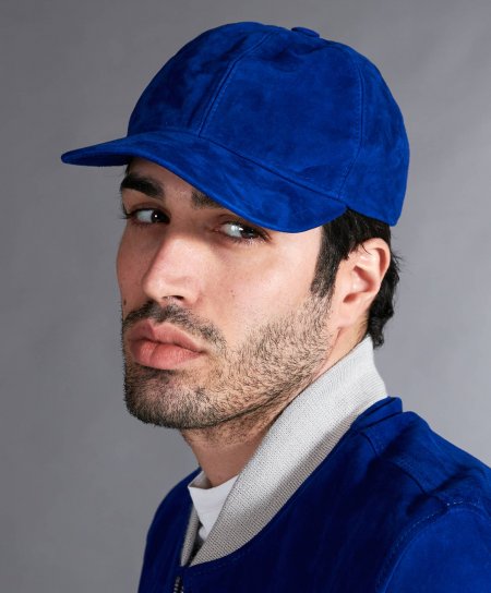 Blue unisex suede leather baseball Cap Hat adjustable velcro strap