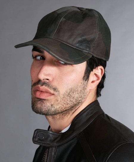 Military green unisex leather baseball Cap Hat adjustable velcro strap