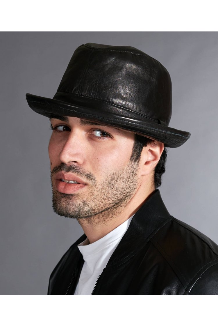 Black men's leather trilby...