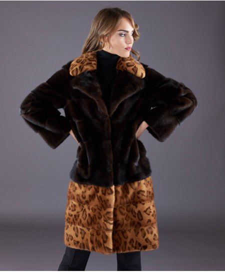 Mink fur coat with jacket collar • mahogany color