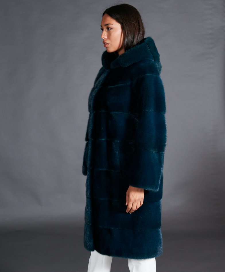 petrol blue faux fur coat