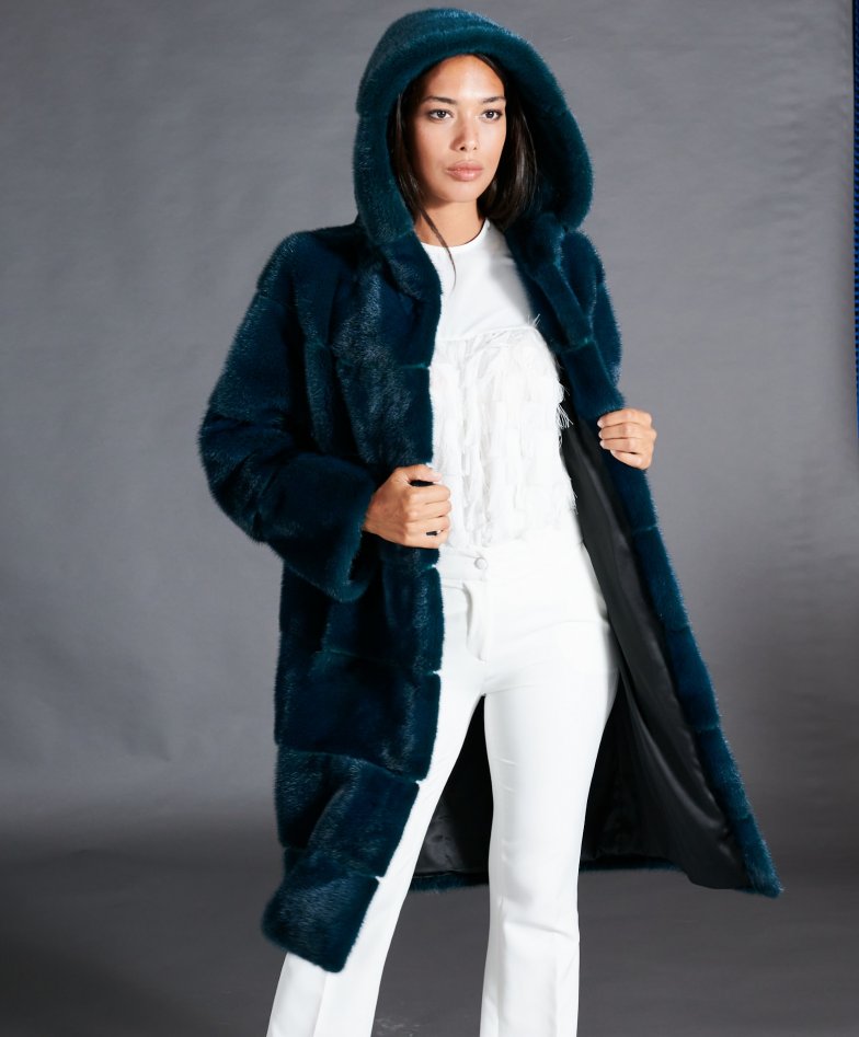 petrol blue faux fur coat