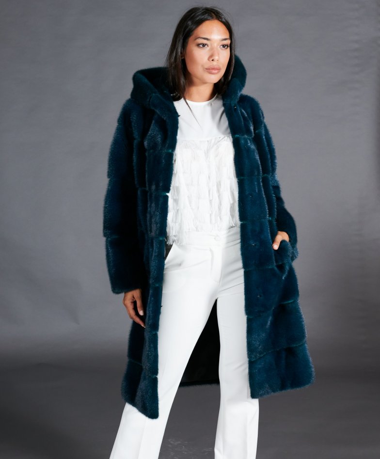 petrol blue faux fur coat