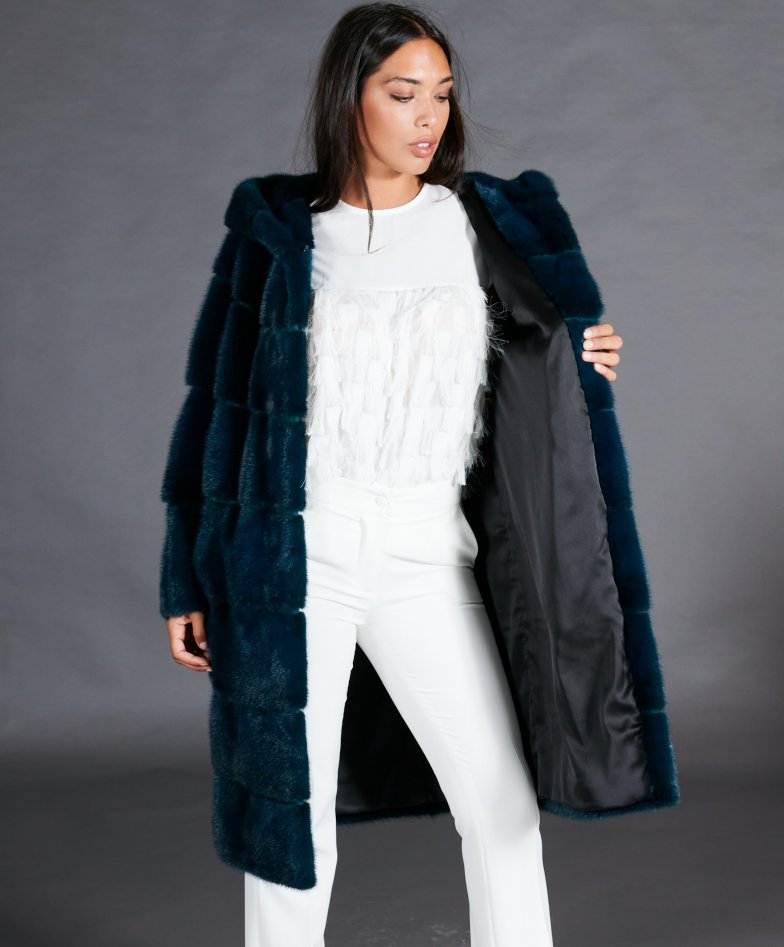 petrol blue faux fur coat