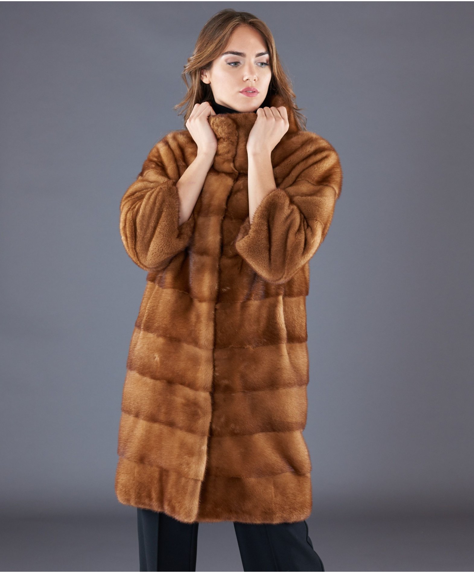 High Quality Winter New Style Ferret Fur Coat Zipper Golden Mink