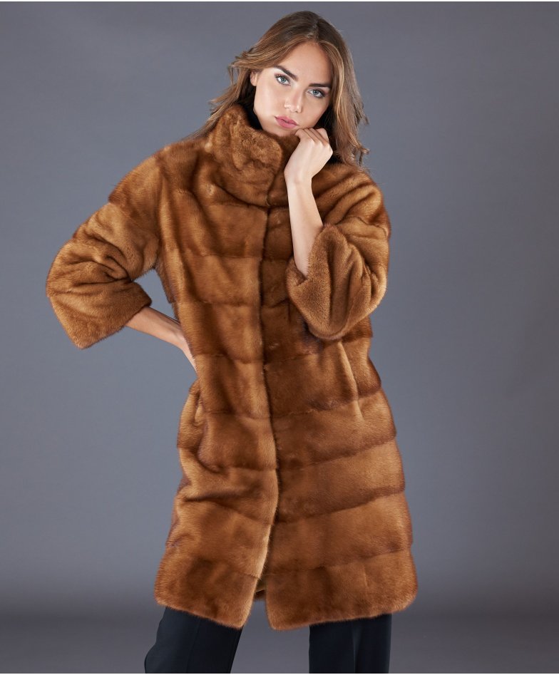 genuine real mink fur coat jacket 1109858 size 3XL new brown color